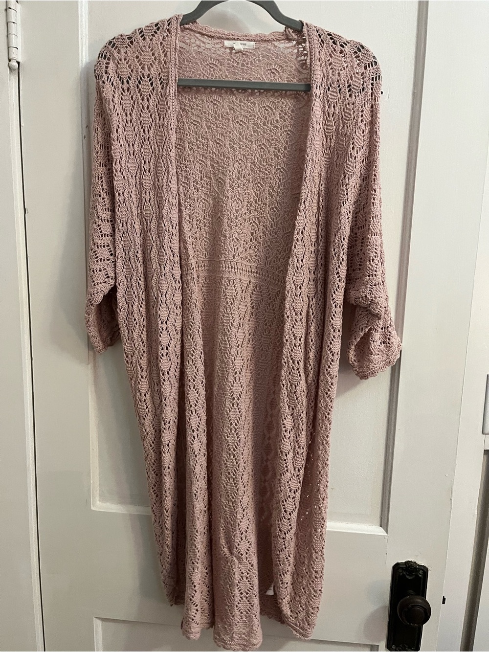 Open-Front Crochet Cardigan - Dusty Pink